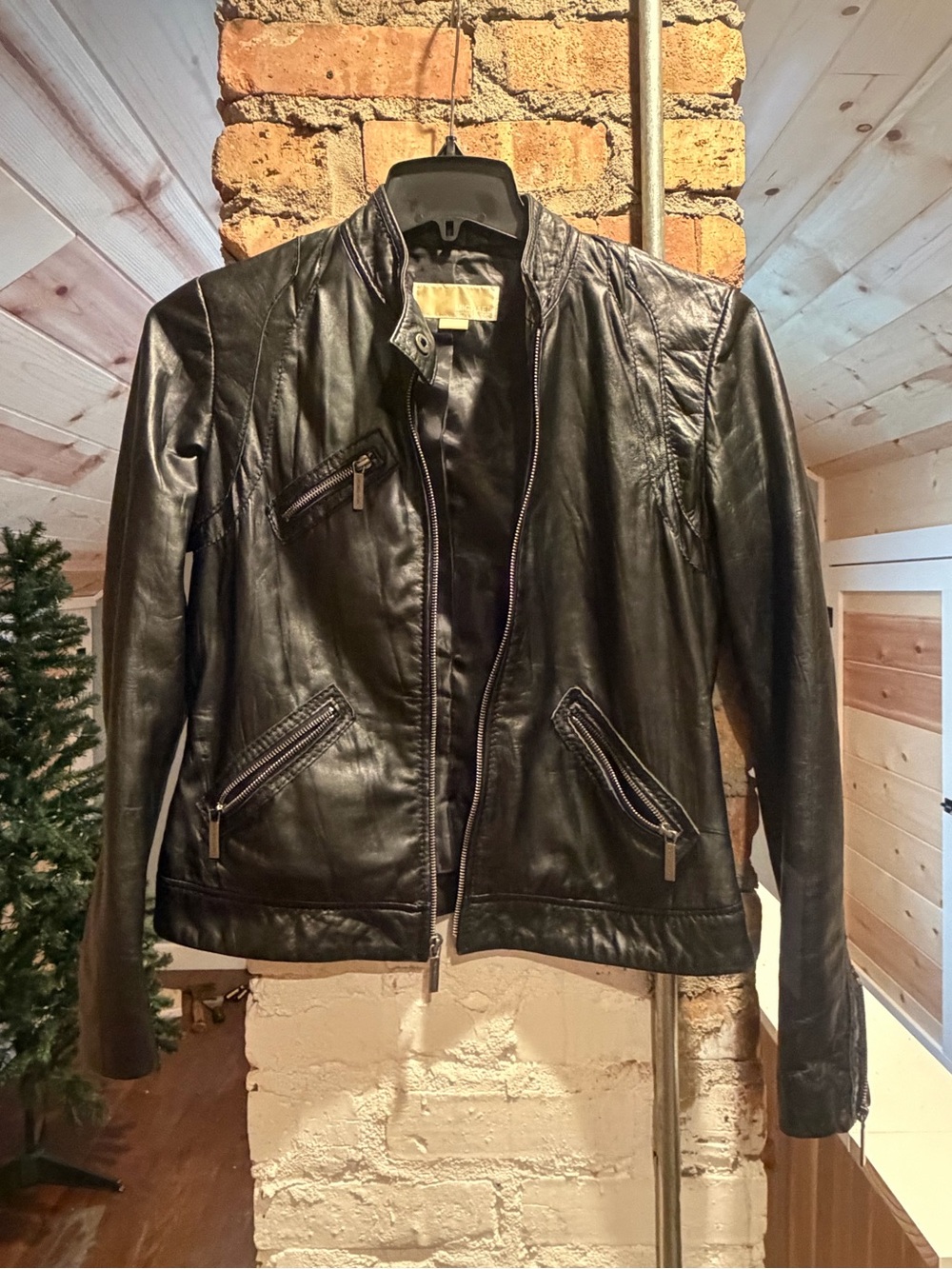 Michael Kors Black Leather Moto Jacket M, used great condition!